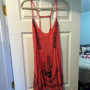 Free People Coral Pink Embroidered Dress, Size S